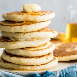 A stack of homemade pancakes.