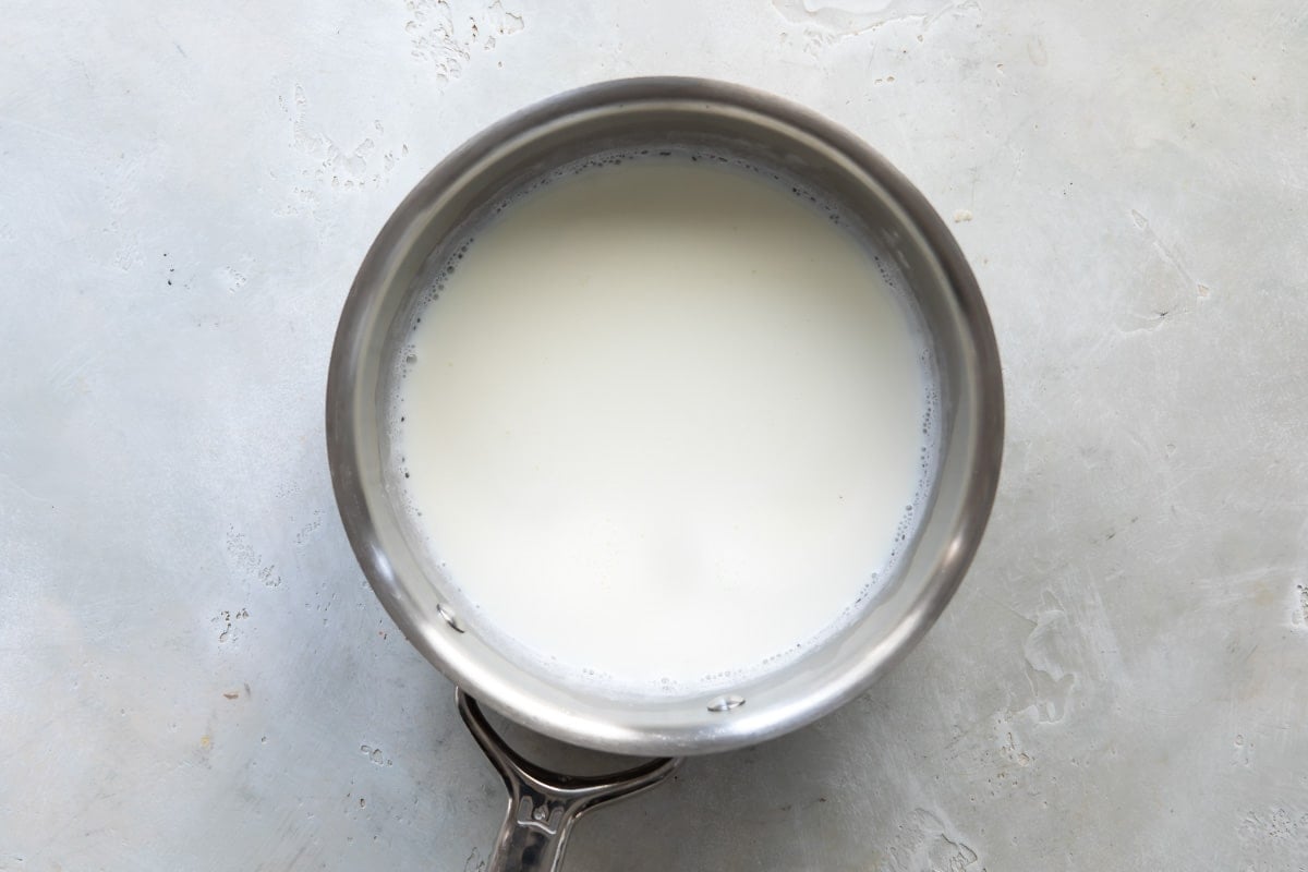 Bringing milk to a temperature of 180 degrees for pastry cream.