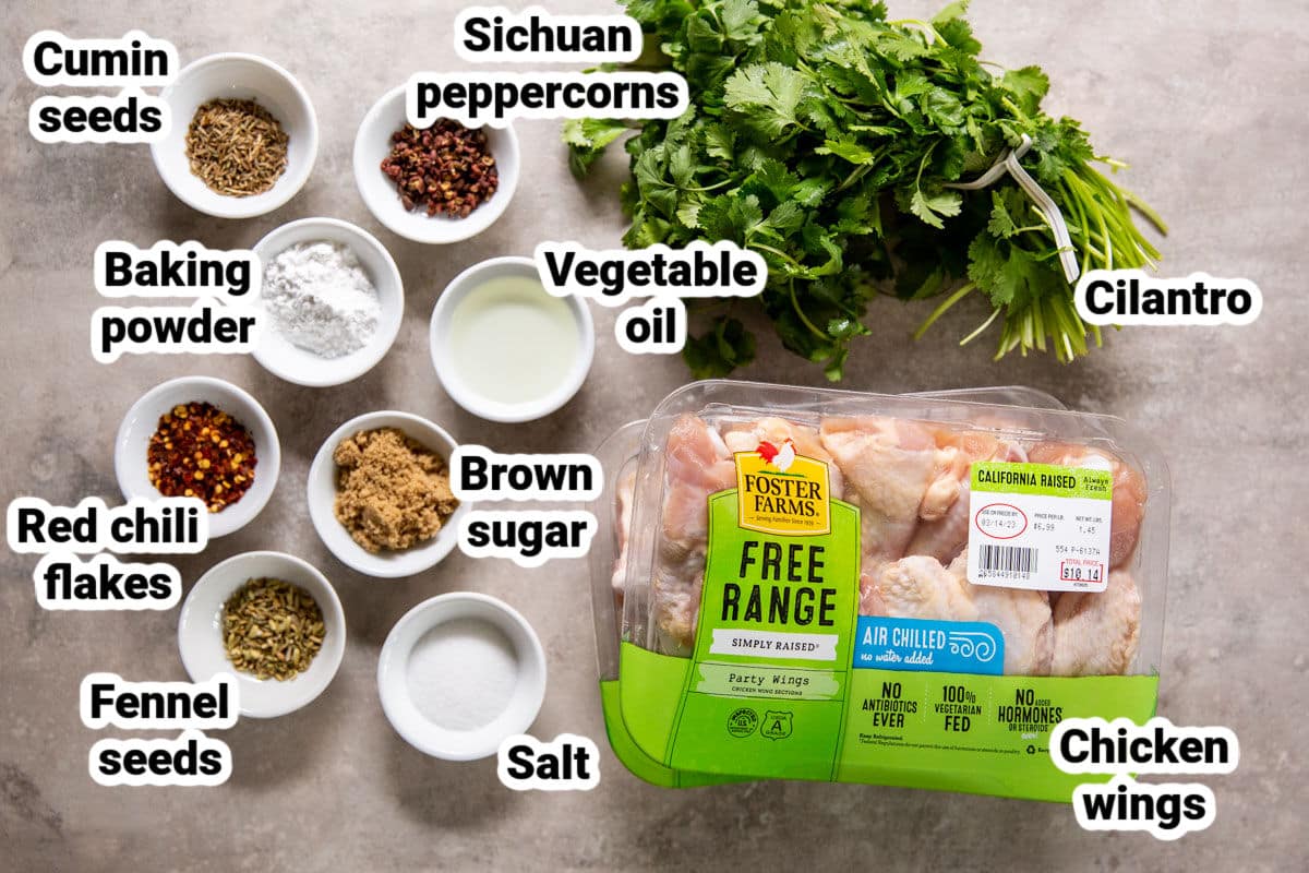 Labeled ingredients for Chinese Chicken Wings.