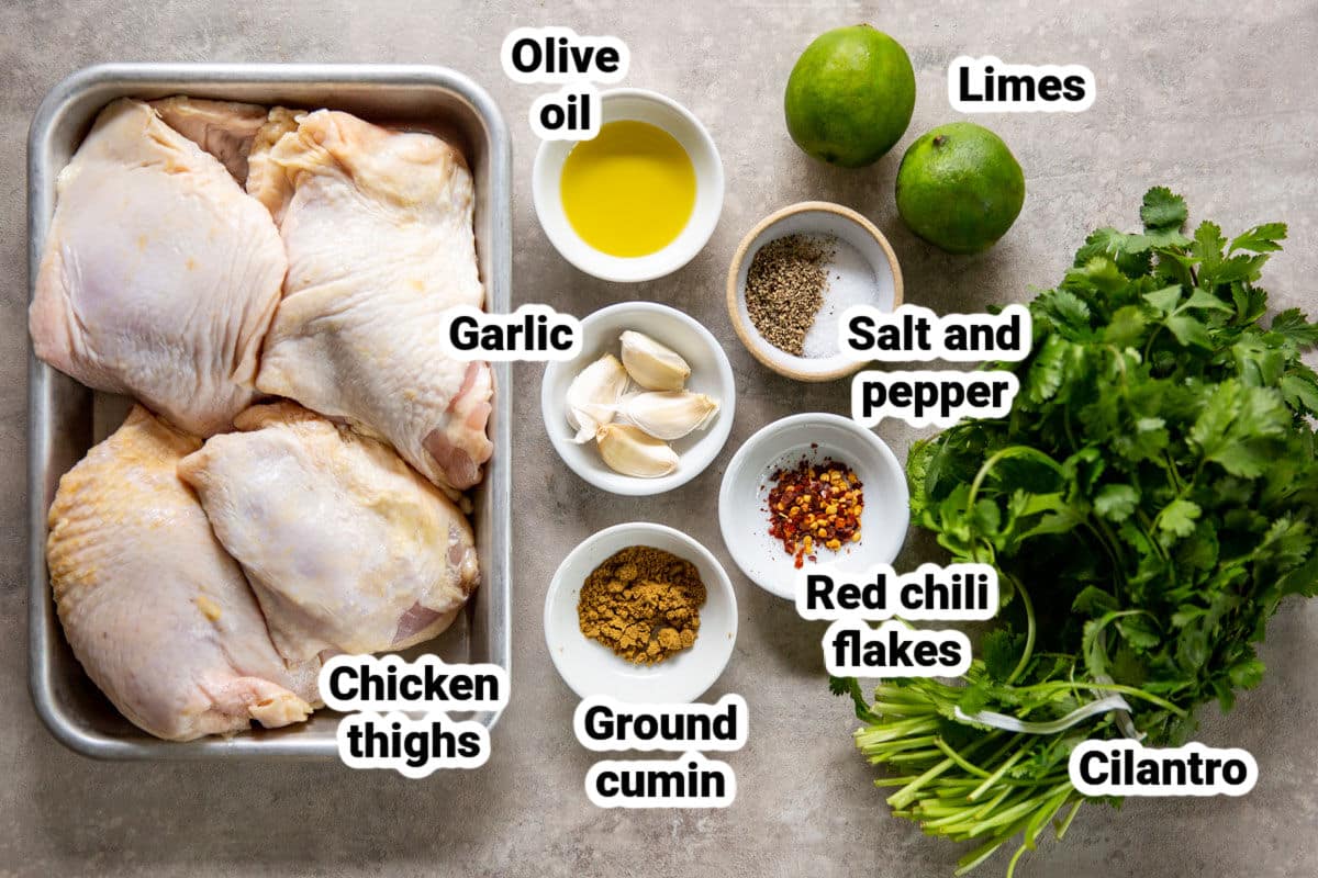 Labeled ingredients for cilantro-lime chicken.