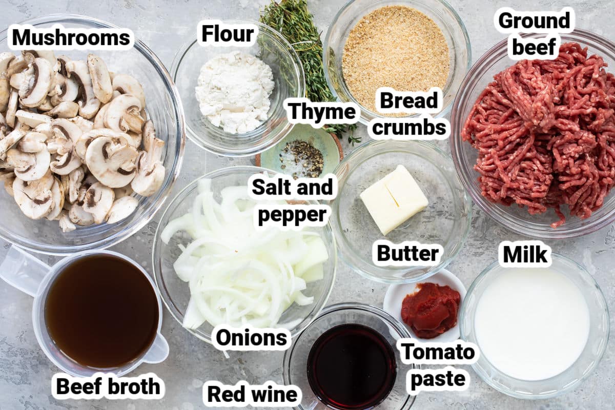 Labeled ingredients for salisbury steak.