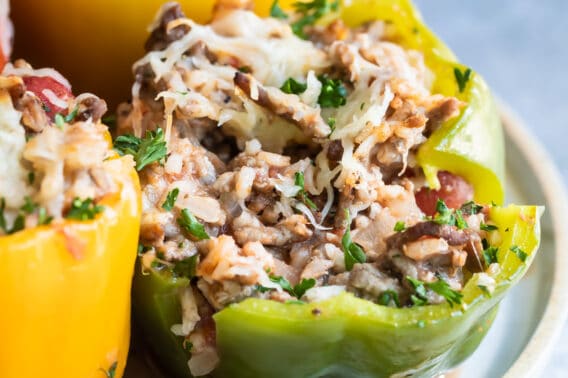 A plate of stuffed bell peppers.