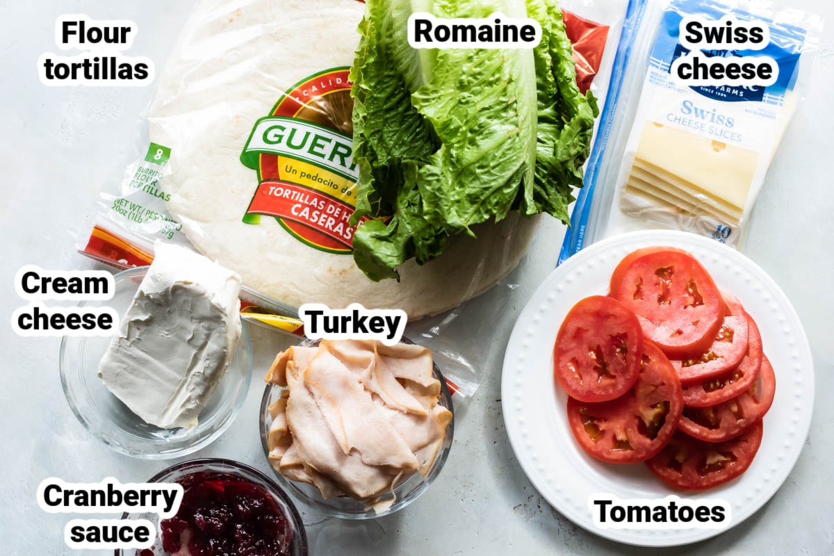 Labeled ingredients for turkey roll ups.