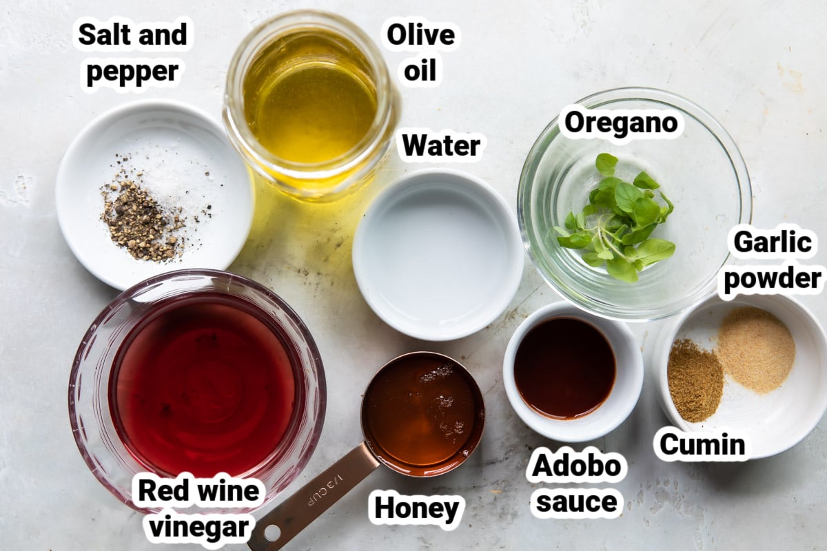 Labeled ingredients for Chipotle Honey Vinaigrette dressing.