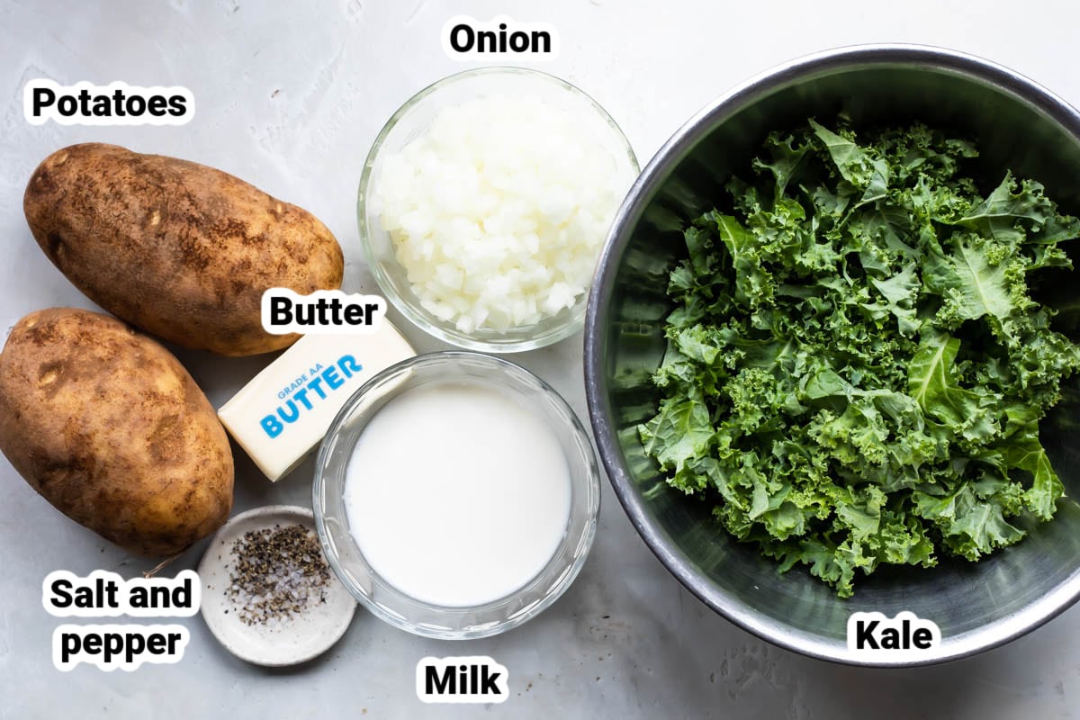 Labeled ingredients for colcannon.