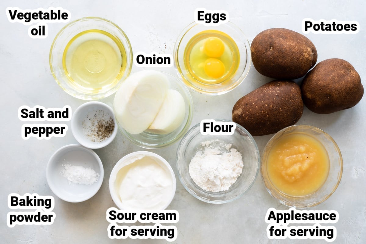 Labeled ingredients for potato pancakes.