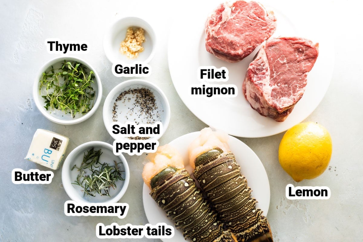 Labeled ingredients for surf and turf.