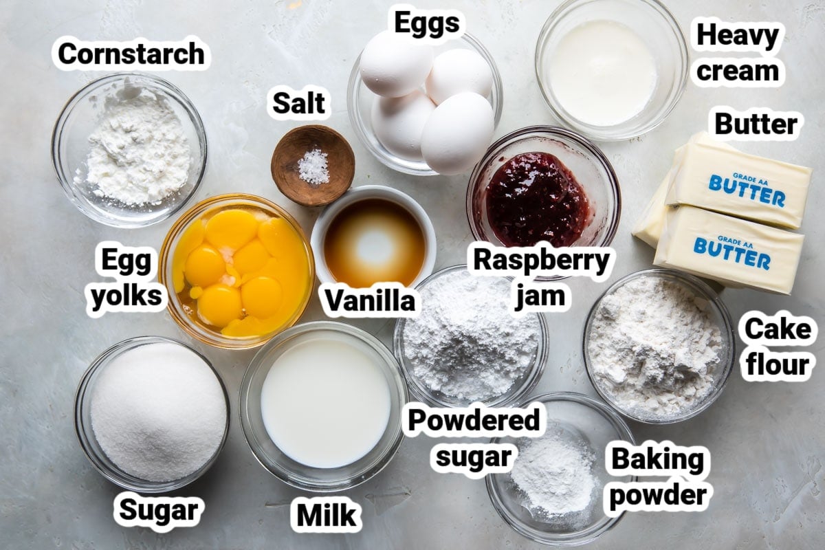 Labeled ingredients for Danish layer cake.