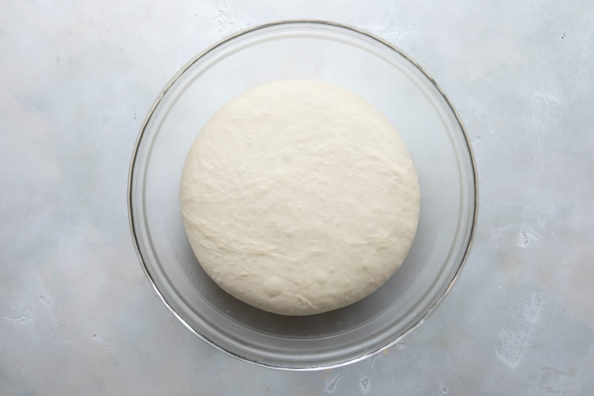 Focaccia bread dough after rising.