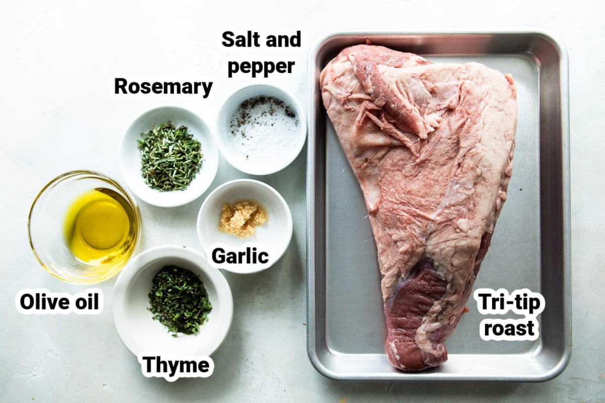 Labeled ingredients for grilled tri-tip.