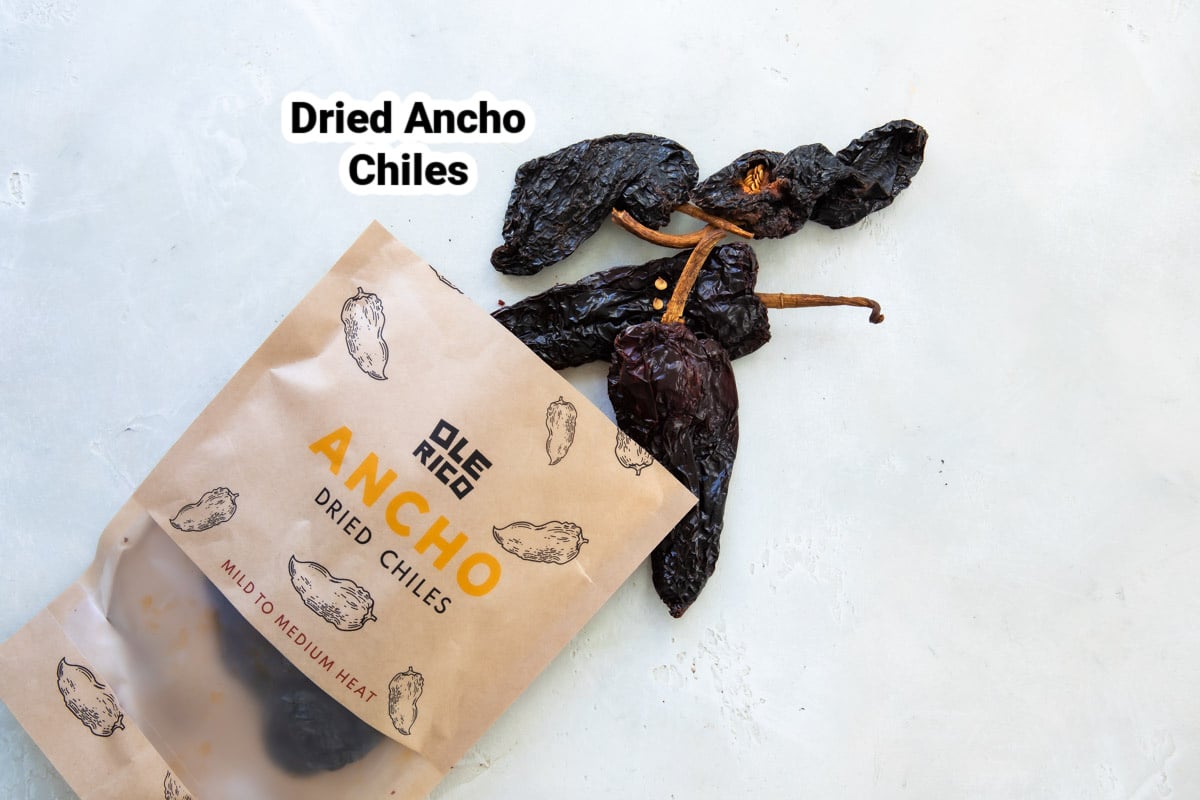 Labeled ingredients for Homemade Ancho Chile Powder.