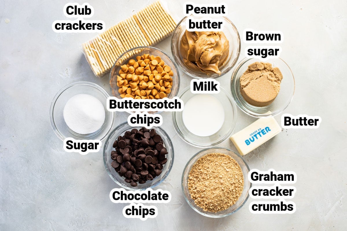 Labeled ingredients for homemade twix bars.