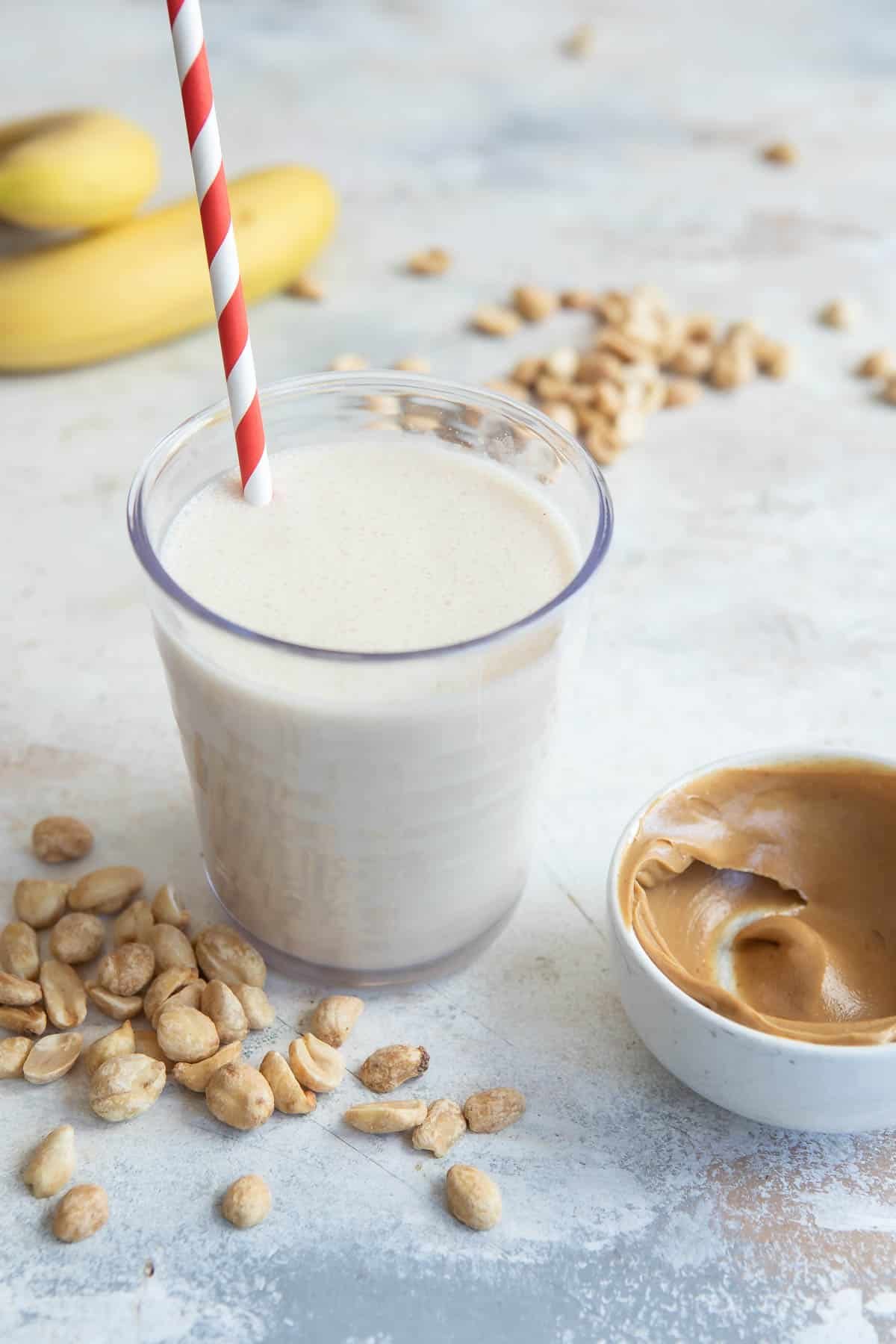 A glass of peanut butter smoothie.
