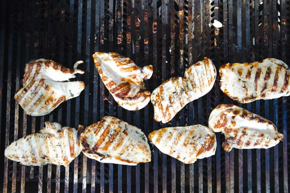 Lemon chicken on a grilled with grill marks.