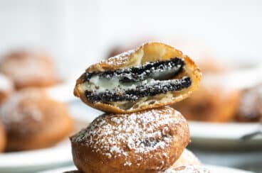 A stack of deep fried oreos.