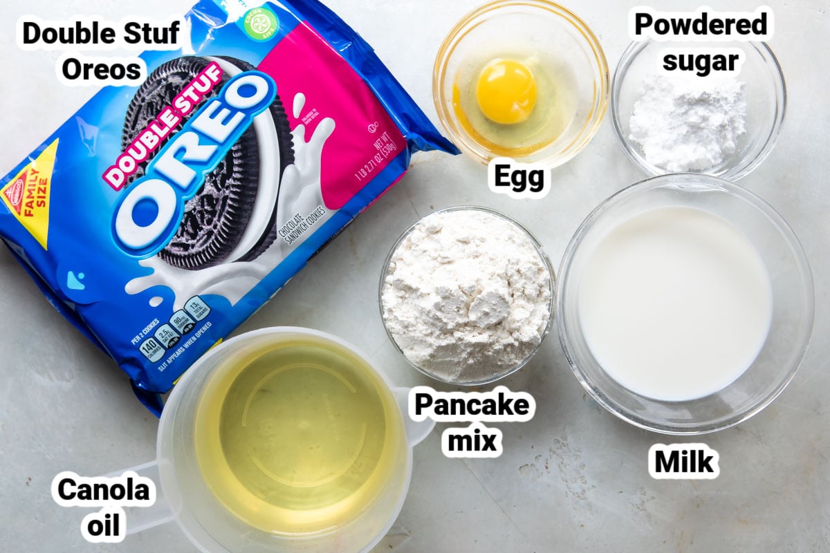 Labeled ingredients for deep fried oreos.