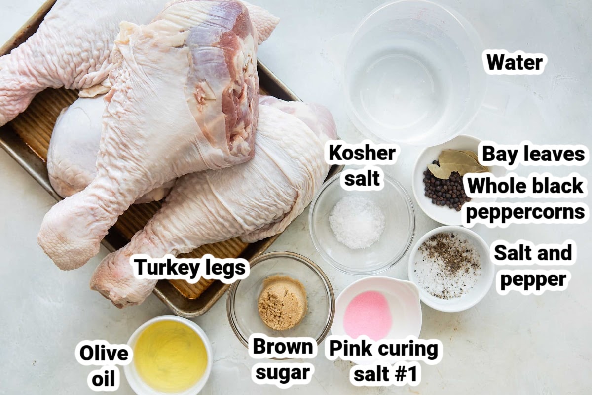 Labeled ingredients for smoked turkey legs.