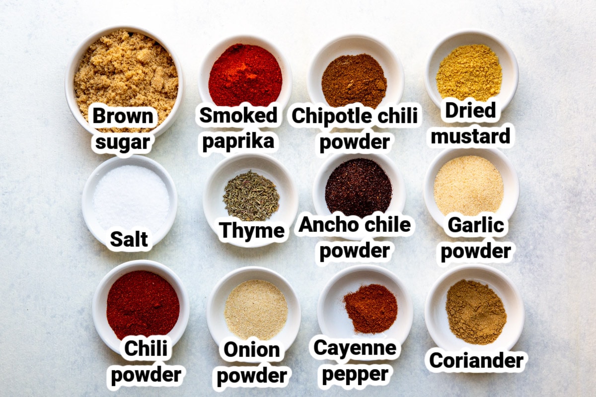 Labeled ingredients for dry rub.