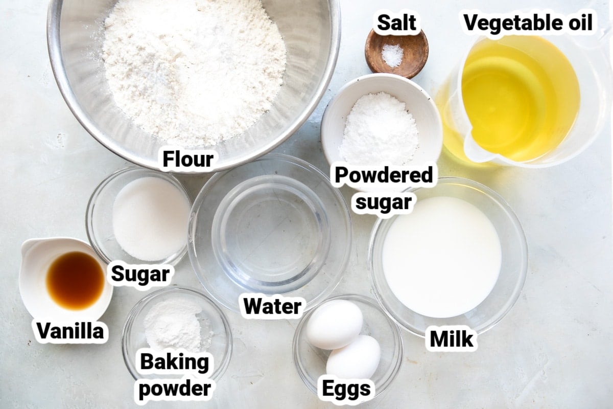 Labeled ingredients for funnel cakes.