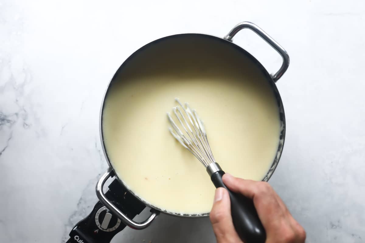 A pot of cheese fondue.