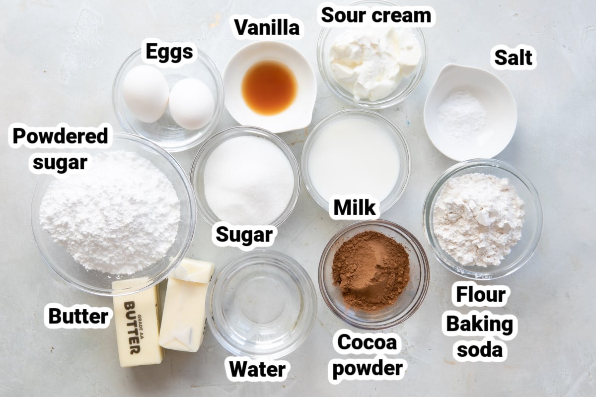 Labeled ingredients for Texas Sheet Cake.