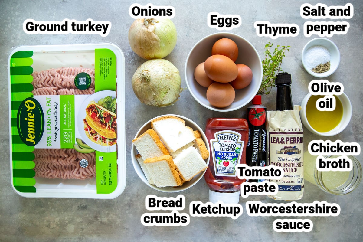 Labeled ingredients for turkey meatloaf.