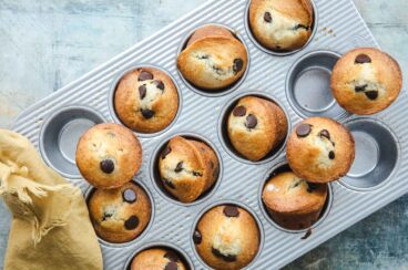 A pan of chocolate chip muffins.