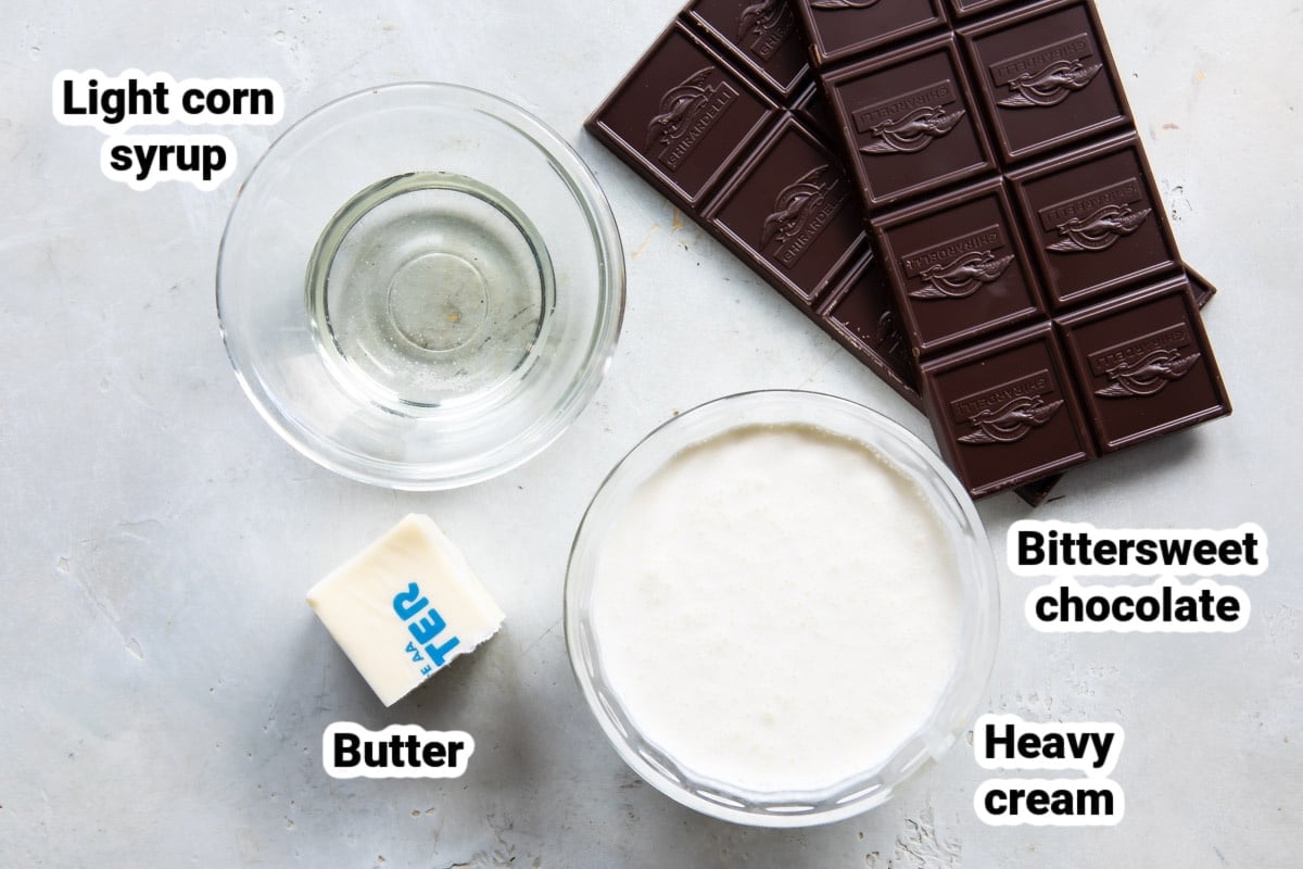 Labeled ingredients for chocolate sauce.