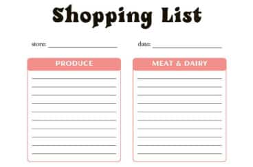 A printable shopping list from Culinary Hill.