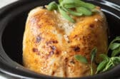 A turkey breast in a crock pot.