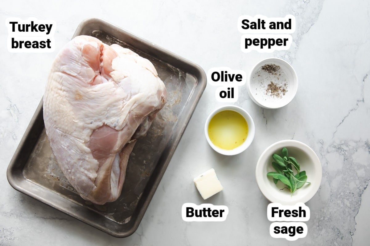 Labeled ingredients for slow cooker turkey breast.