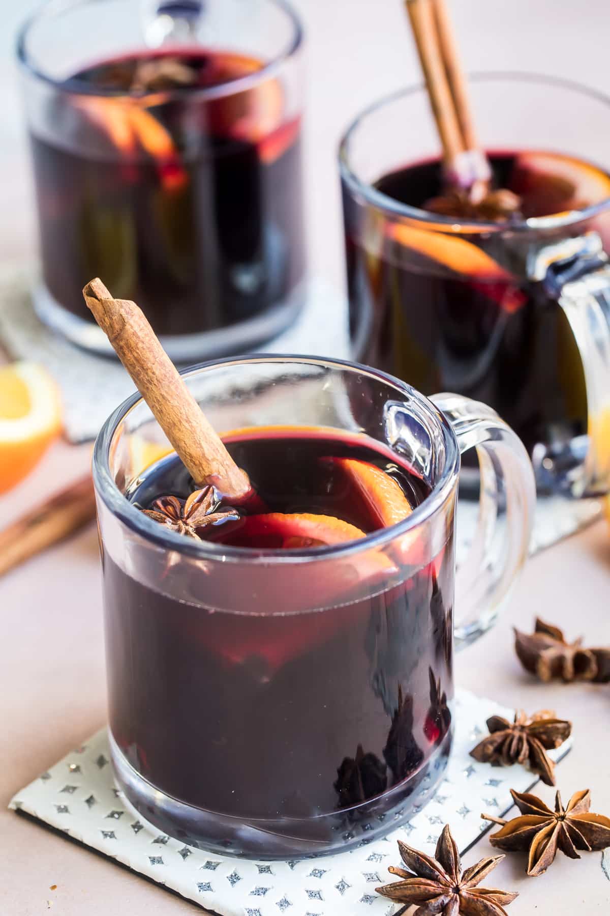 Glasses of mulled wine.