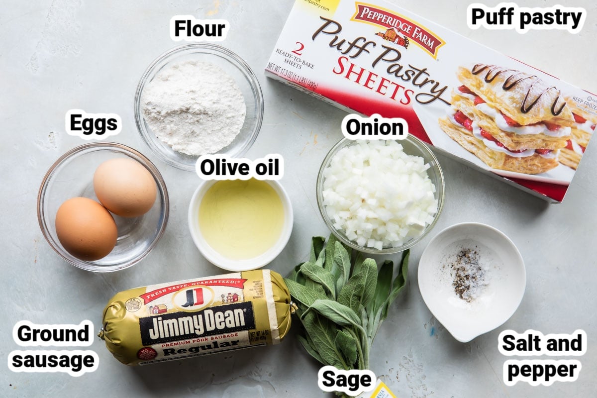 Labeled ingredients for sausage rolls.