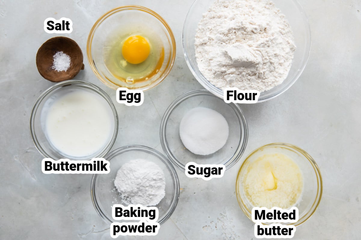 Labeled ingredients for buttermilk pancakes.