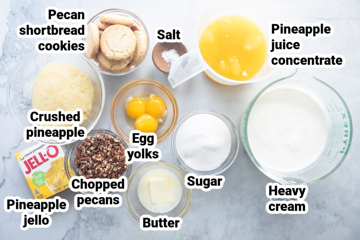 Labeled ingredients for millionaire pie.