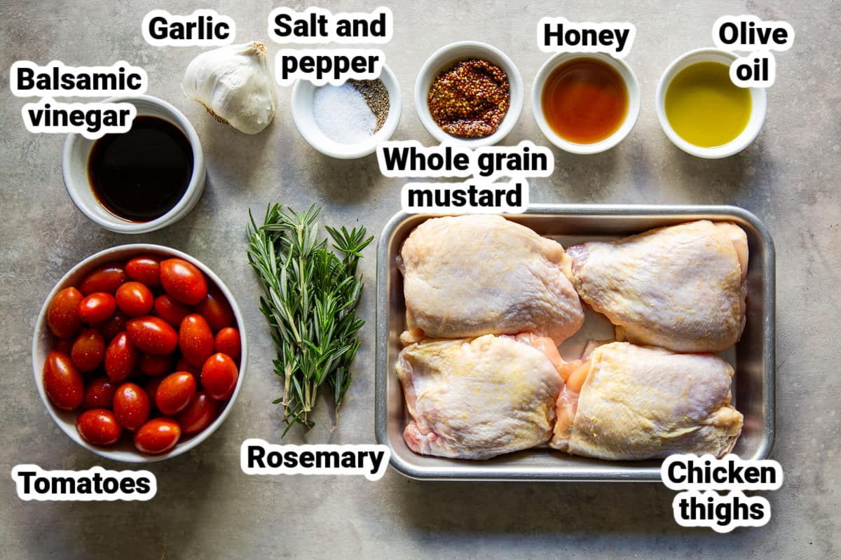Labeled ingredients for balsamic chicken.