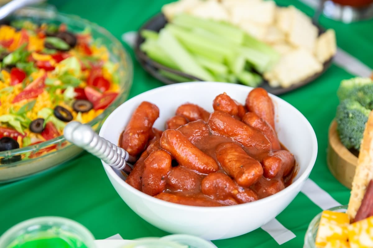 A bowl of barbecue smokies.