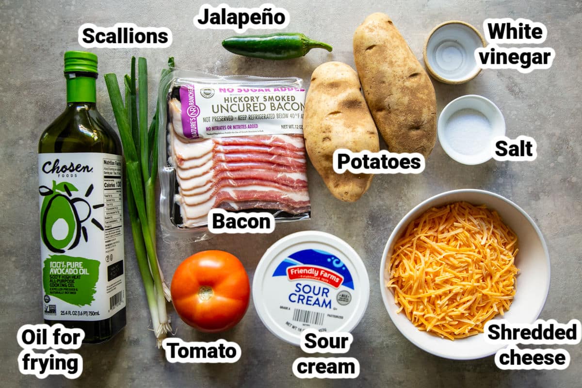 Labeled ingredients for Irish nachos.