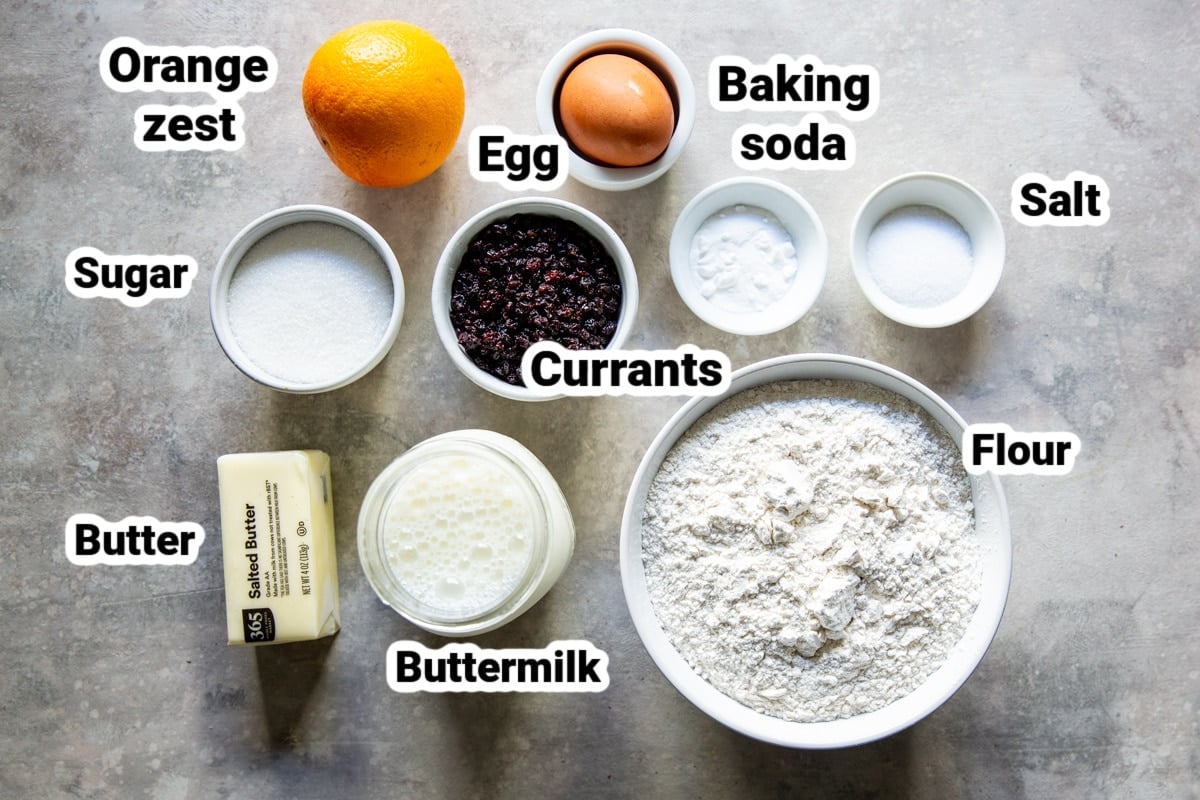 Labeled ingredients for Irish Soda Bread.