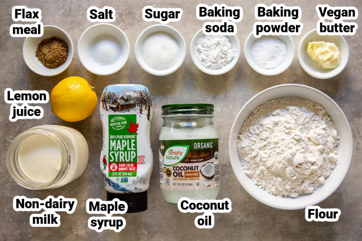 Labeled ingredients for vegan pancakes.
