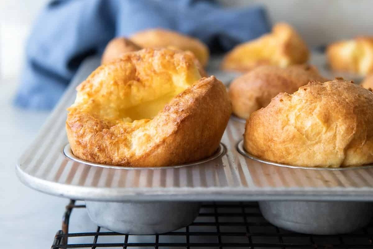 Baked popovers in a muffin pan.
