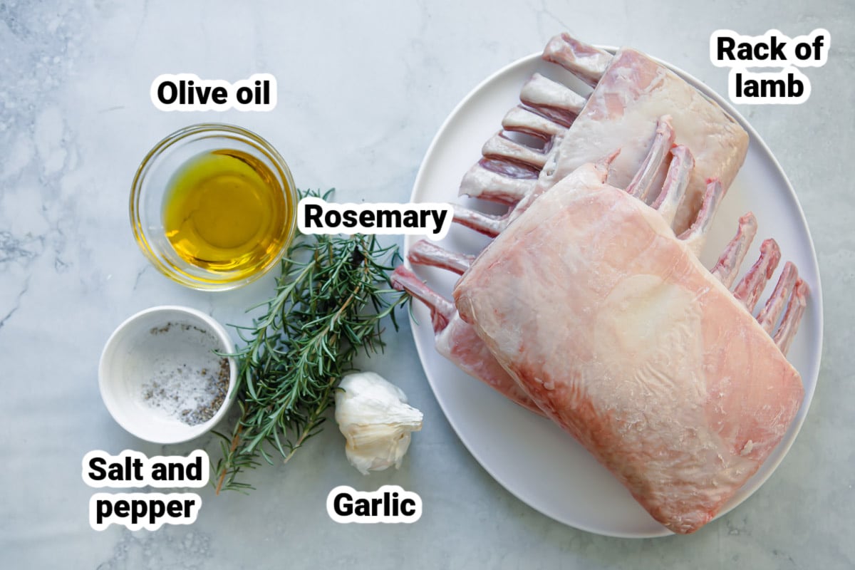 Labeled ingredients for roast rack of lamb.