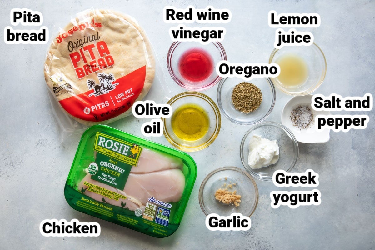 Labeled ingredients for chicken gyros.