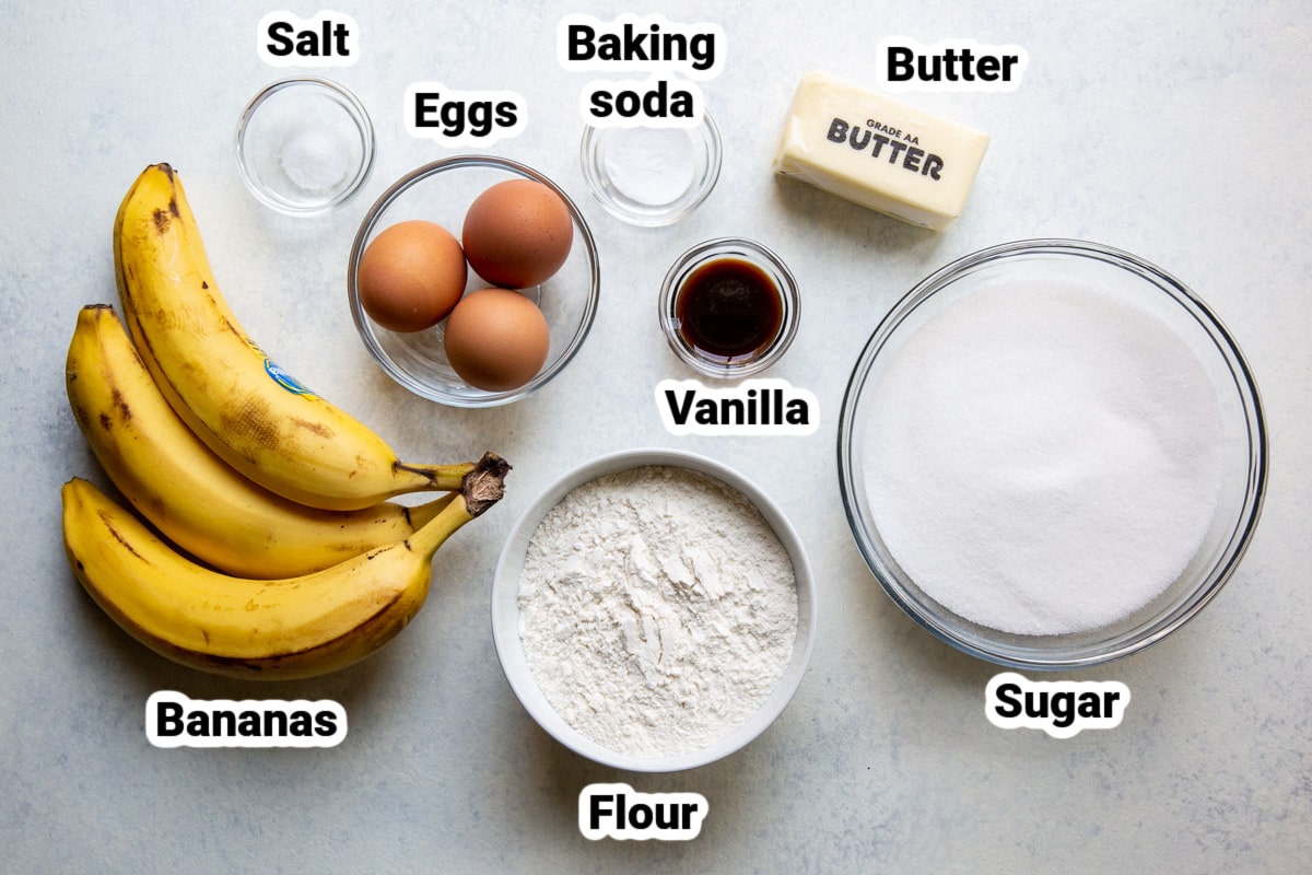 Labeled ingredients for banana bars.